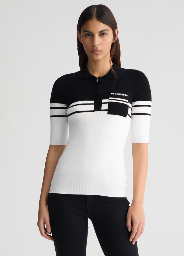 Striped knit polo-shirt white/black Liu Jo - medium Striped knit polo-shirt white/black Liu Jo - medium