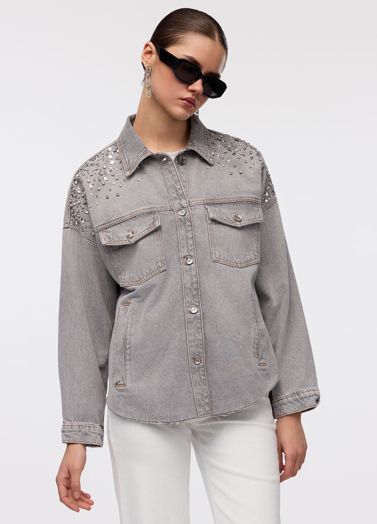 Giacca in denim con strass denim grigio Liu Jo - large image number 0