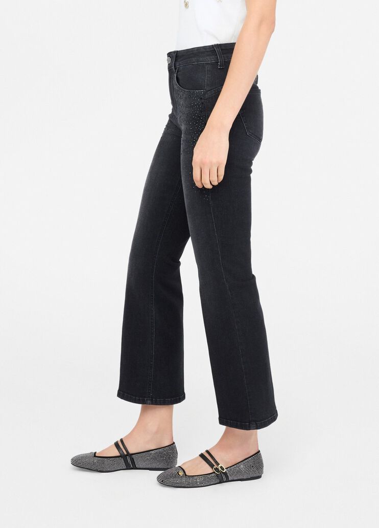 Cropped flared jeans with gemstones black denim Liu Jo - large image number 3 Cropped flared jeans with gemstones black denim Liu Jo - large image number 3