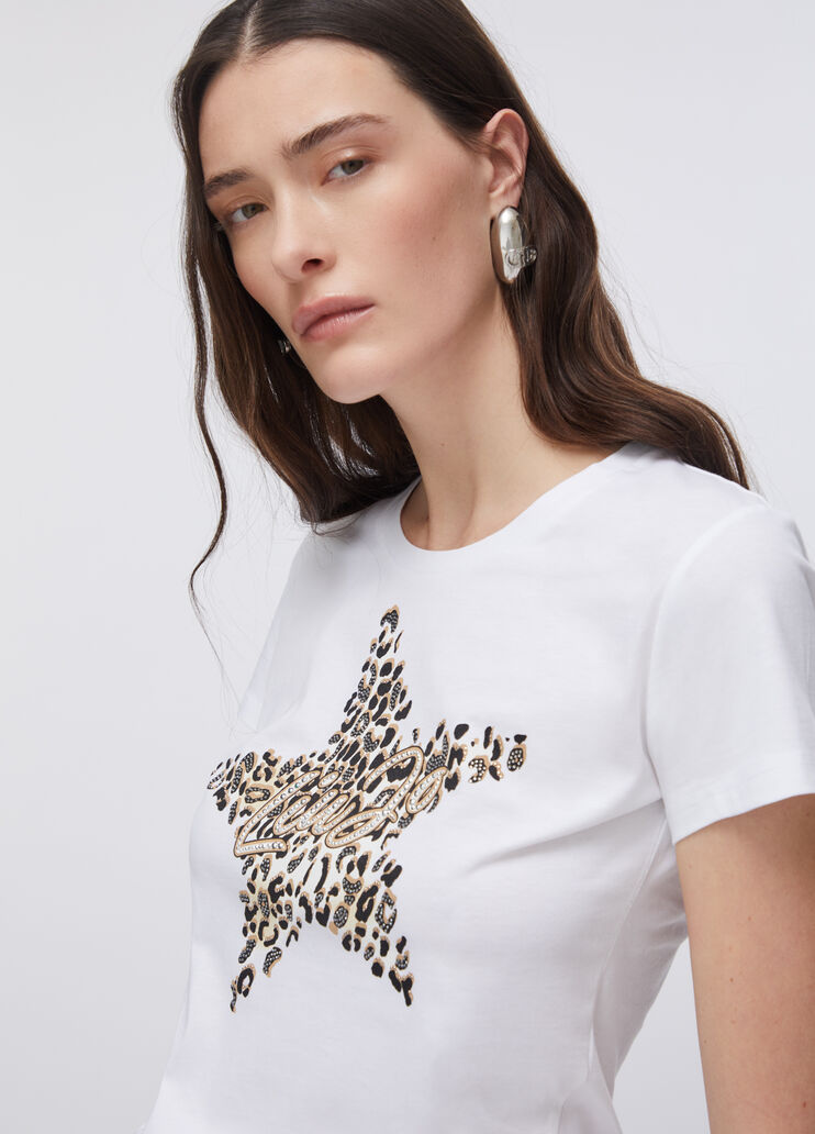 Printed T-shirt with rhinestones white/star Liu Jo - medium