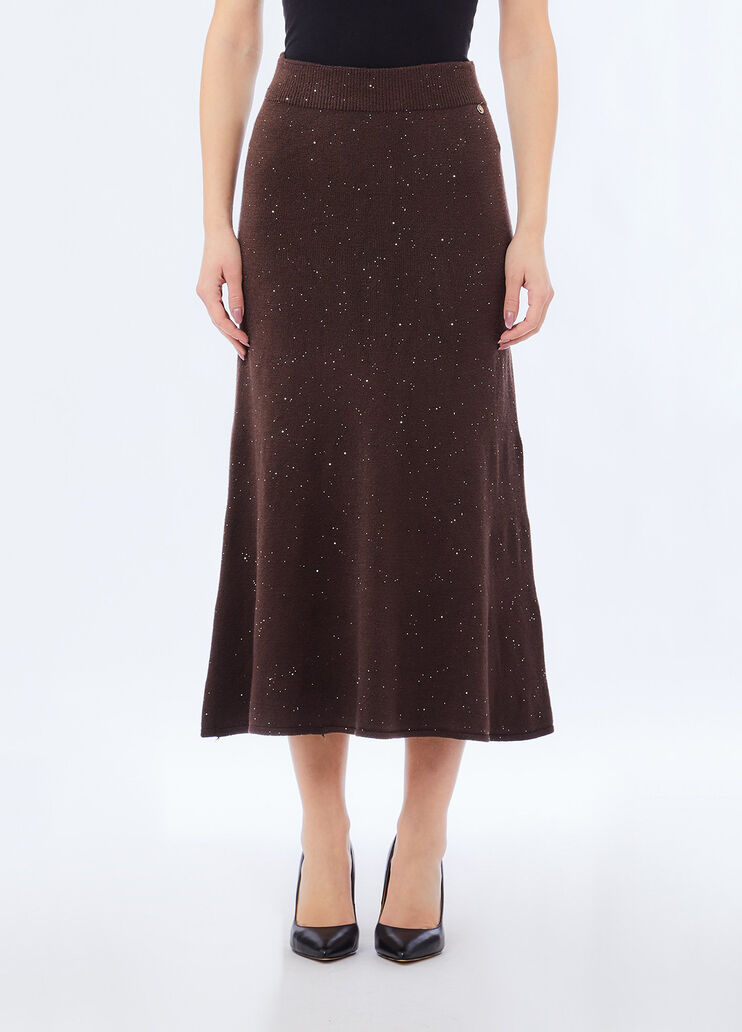 Jupe midi en maille avec paillettes chocolat Liu Jo - medium