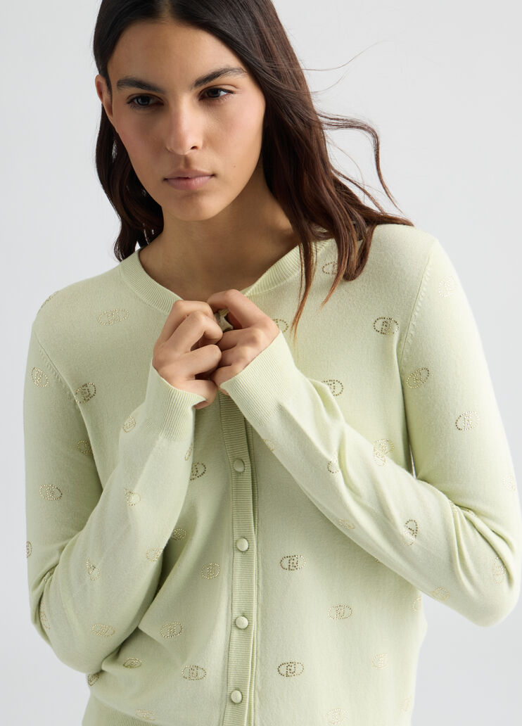 Cardigan with logo and rhinestones green Liu Jo - large image number 2 Cardigan with logo and rhinestones green Liu Jo - large image number 2