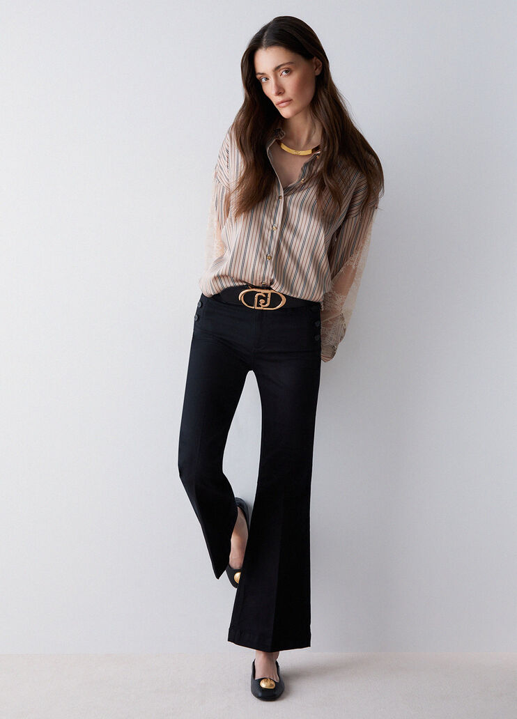Flared trousers with branded buttons black Liu Jo - medium
