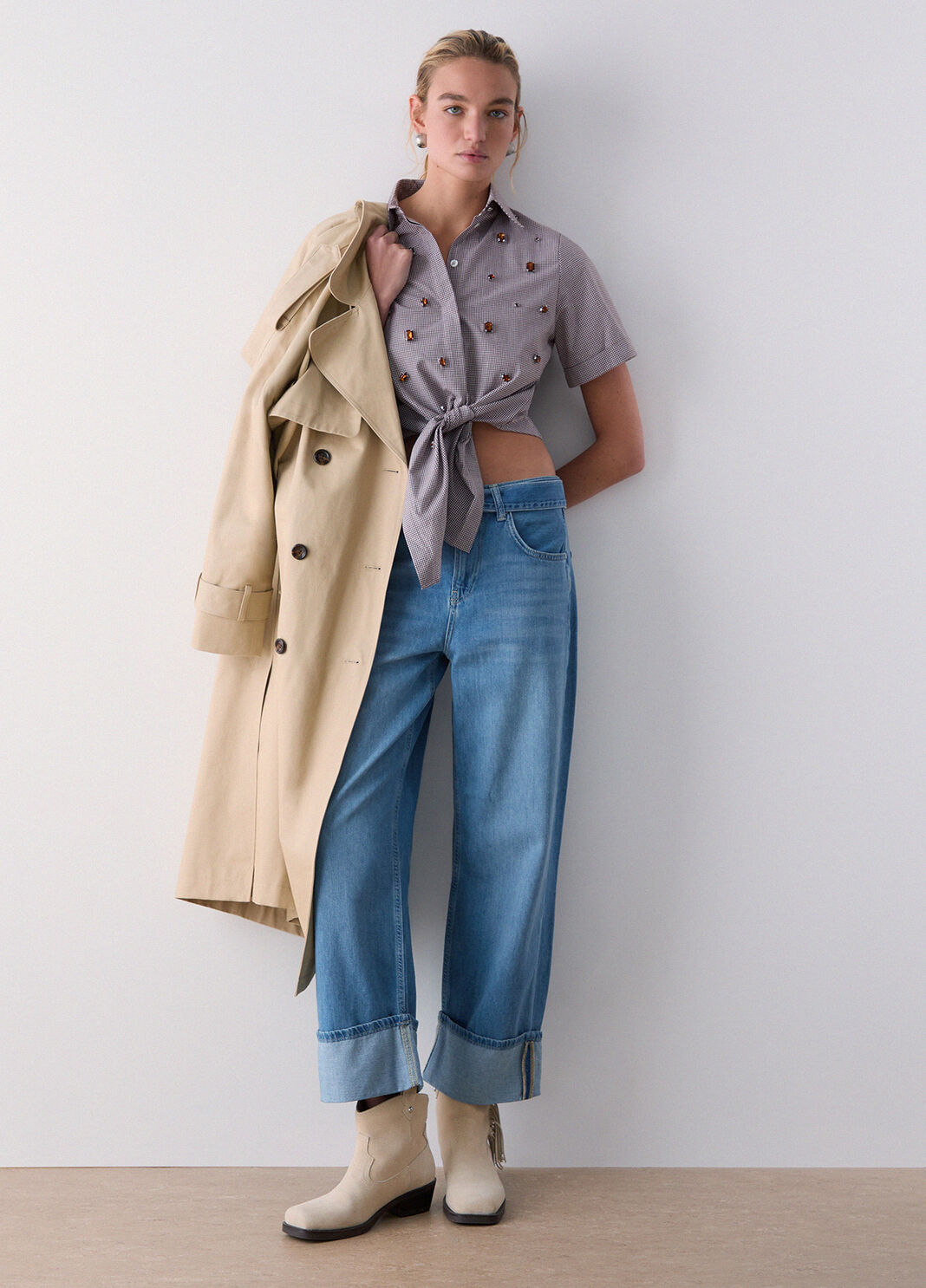 Camicia in vichy con ricami gioiello vichy marrone Liu Jo - large image number 3