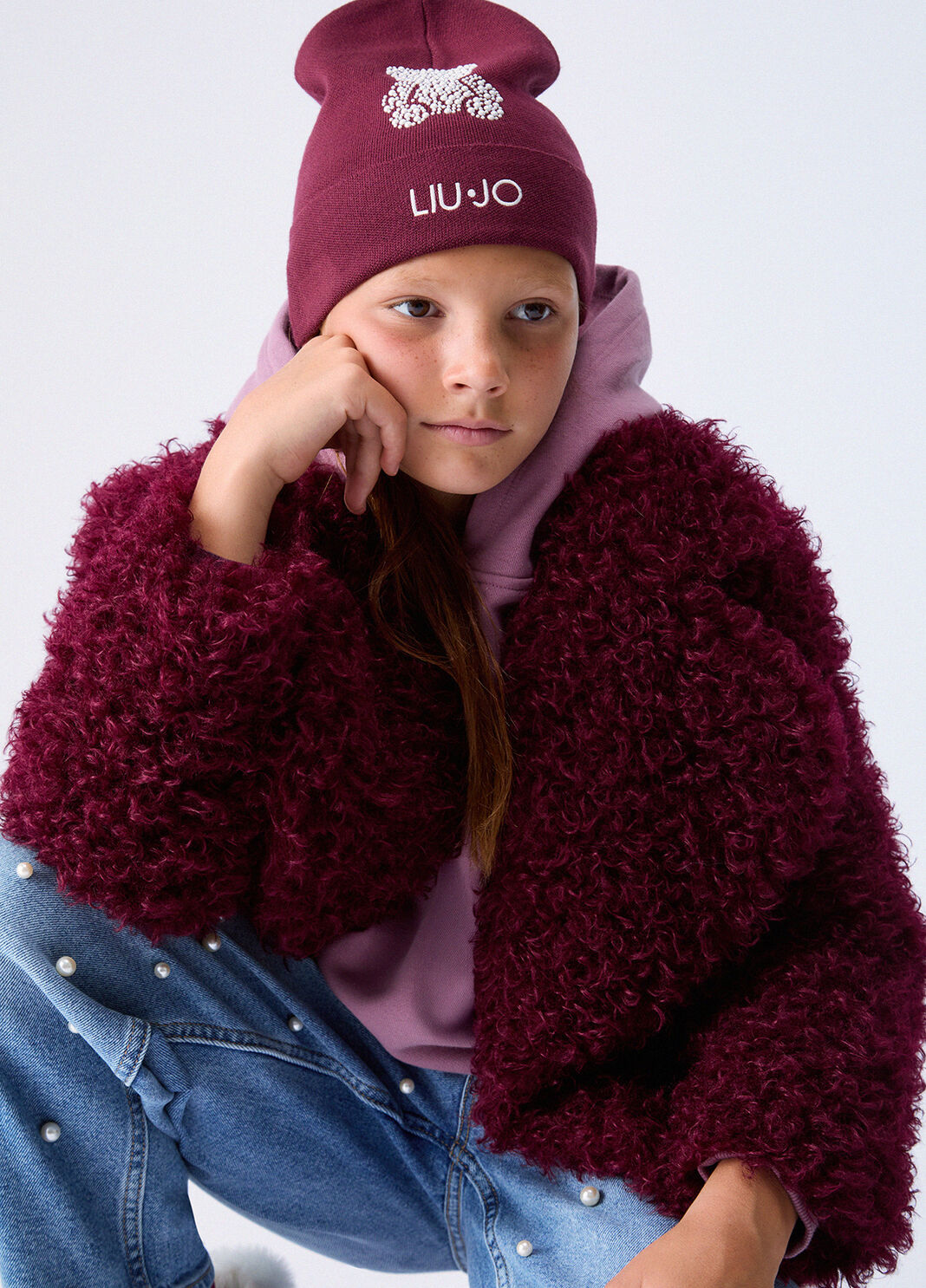 Knitted Hat with Rhinestones dark red Liu Jo - large image number 0