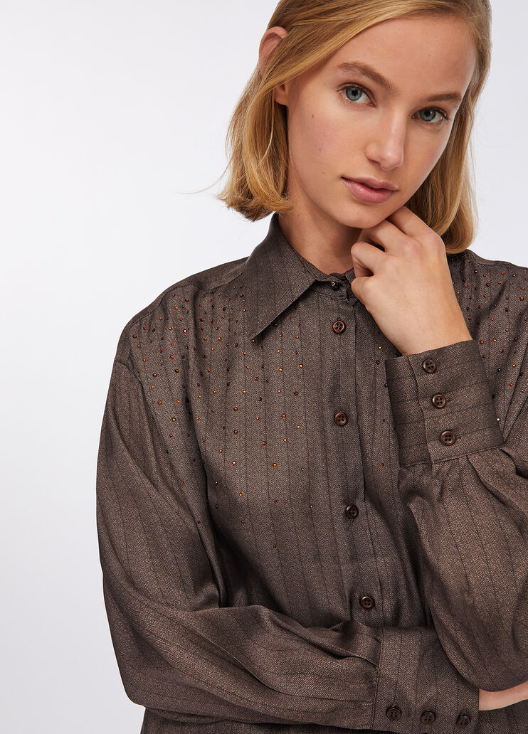 Satin shirt with rhinestones dark brown Liu Jo - large image number 2