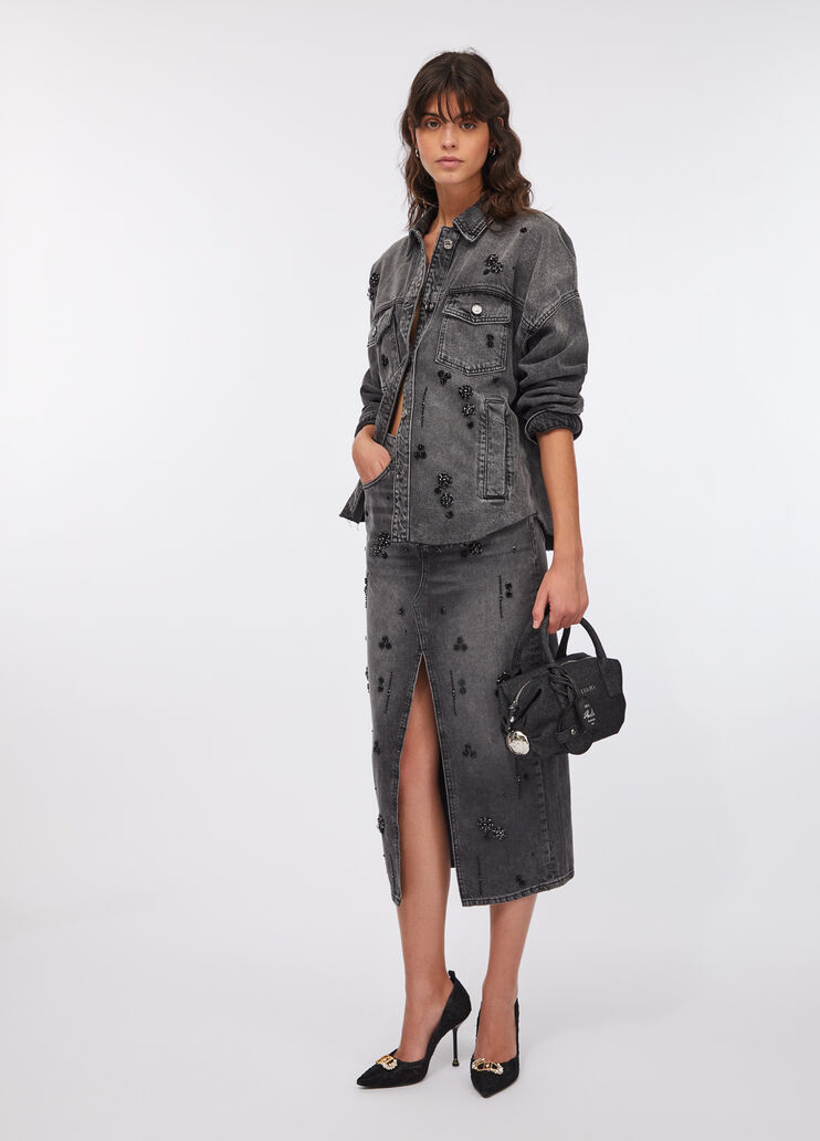 Gonna in denim con strass denim nero Liu Jo - large image number 5