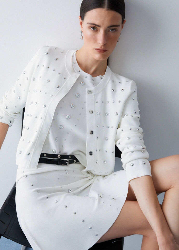 C&aacute;rdigan con tachuelas blanco lana Liu Jo - medium