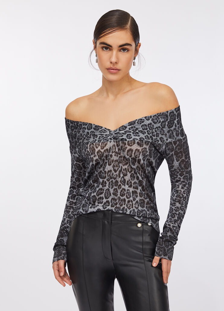 Pull à encolure en V animalier gris Liu Jo - medium