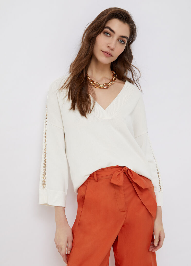 Pull écoconçu avec chaîne fantaisie blanc laine Liu Jo - large image number 0