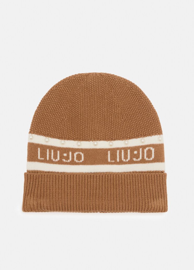 Beanie hat with logo chocolate Liu Jo - medium