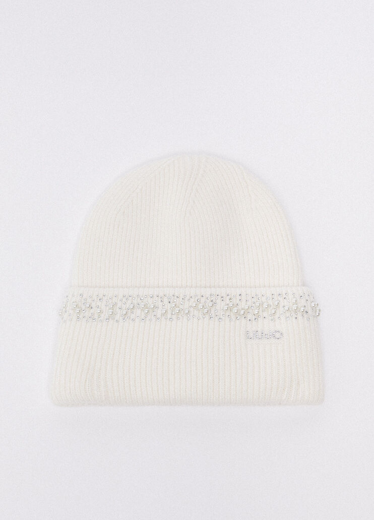 Knit hat with beads cream Liu Jo - medium