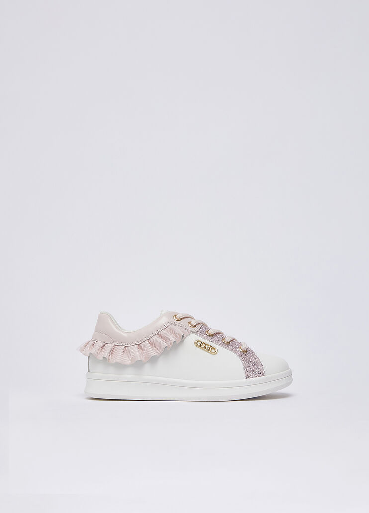 Sneaker mit Glitter und R&uuml;schen Wei&szlig; und Rosa Liu Jo - medium