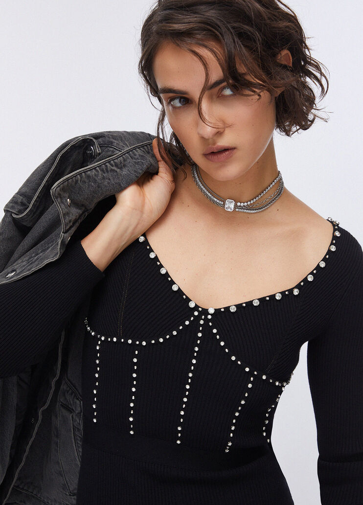Abito in maglia con ricami gioiello nero Liu Jo - medium