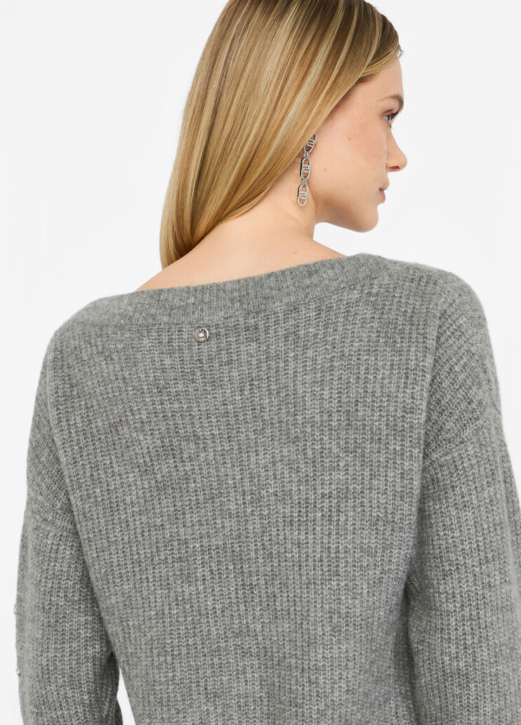 Шерстяной свитер со стразами серый Liu Jo - large image number 4 Шерстяной свитер со стразами серый Liu Jo - large image number 4