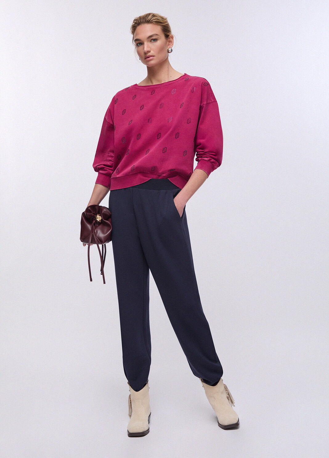 Felpa in jersey d&eacute;lav&eacute; con logo rosso Liu Jo - large image number 3