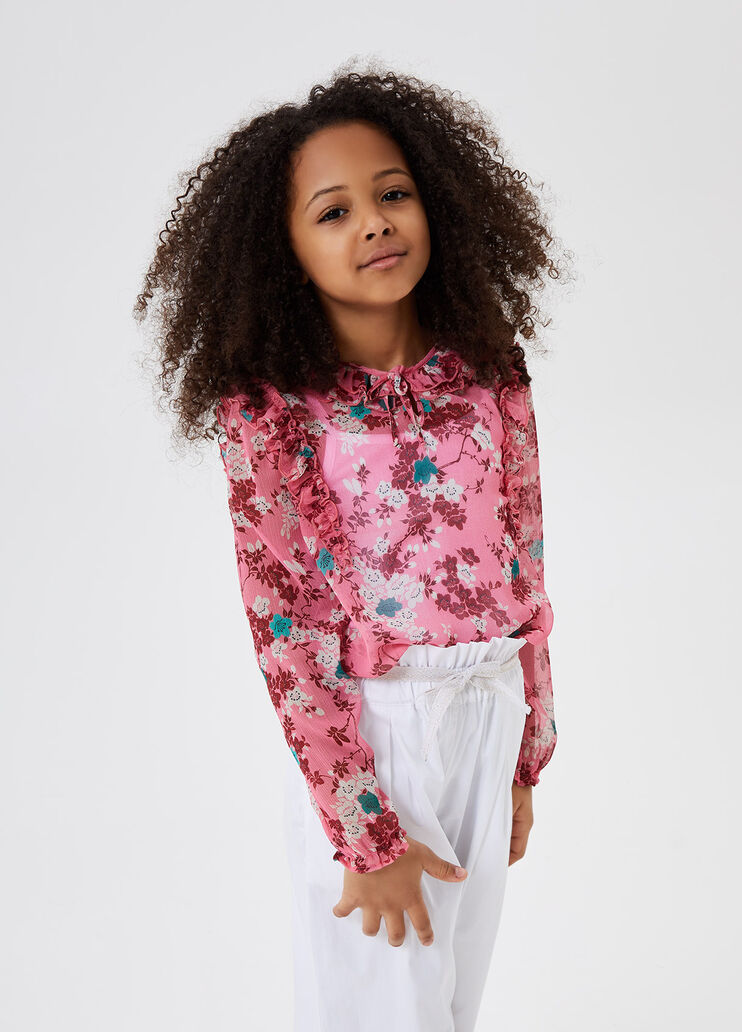 Blusa con volants Rosa con fiori Liu Jo - large image number 3