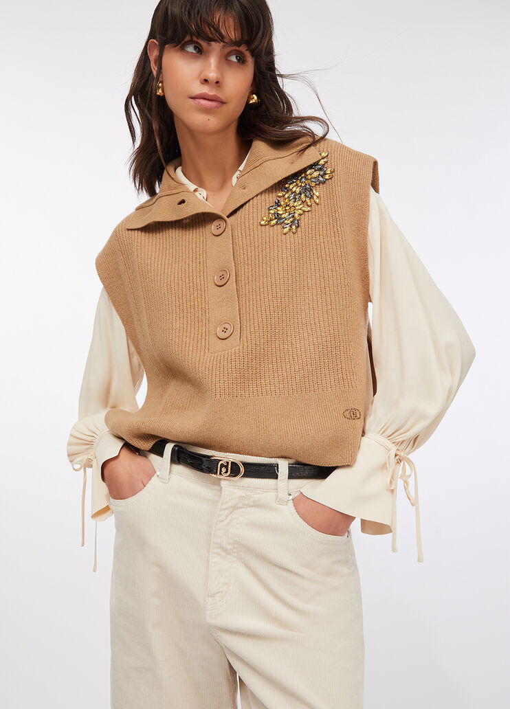100% wool vest with bejewelled embroidery beige Liu Jo - medium