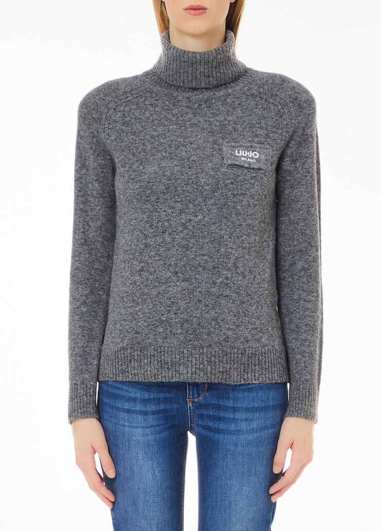 Jersey de cuello alto de mezcla de lana con logotipo gris Liu Jo - medium Jersey de cuello alto de mezcla de lana con logotipo gris Liu Jo - medium