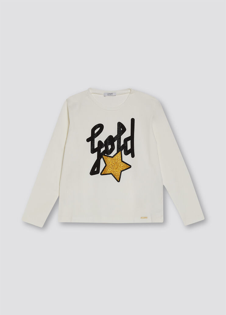 T-shirt with print and glitter white/gold Liu Jo - large image number 0