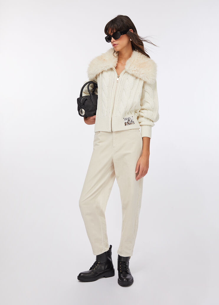 Cardigan in lana con pelliccia sintetica panna Liu Jo - large image number 5