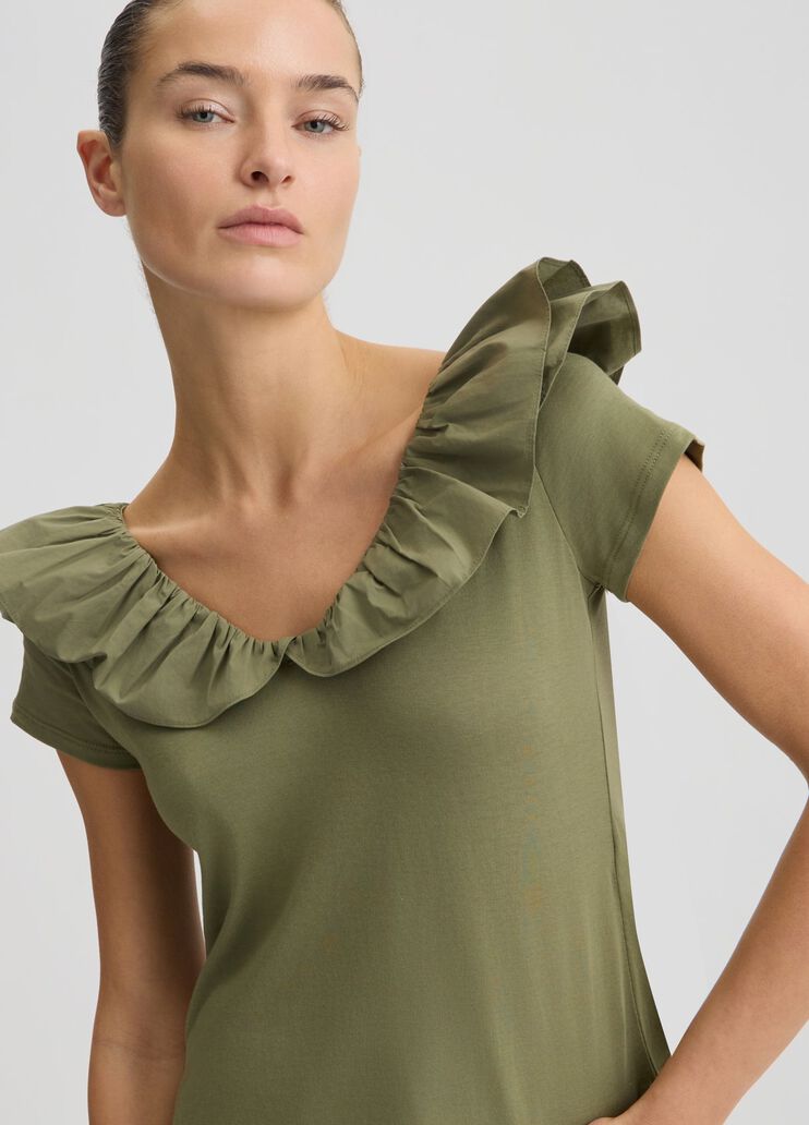 Cotton T-shirt with ruches khaki green Liu Jo - large image number 2 Cotton T-shirt with ruches khaki green Liu Jo - large image number 2