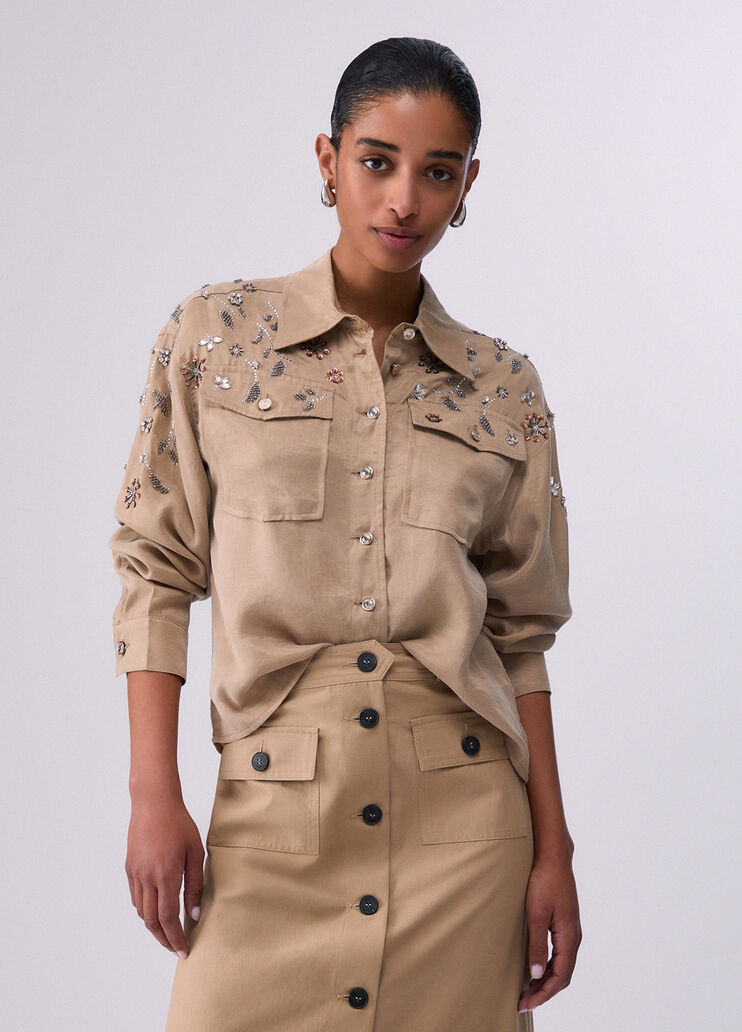 Camicia con applicazioni gioiello beige chiaro Liu Jo - medium
