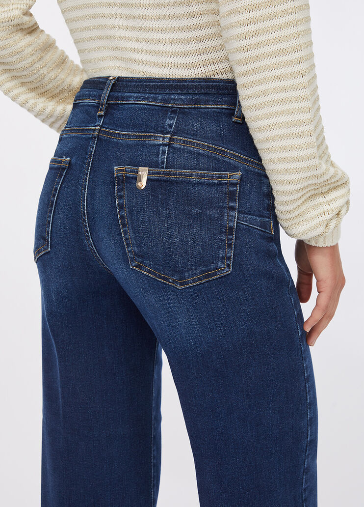 Jean évasé cropped avec ceinture denim bleu foncé Liu Jo - large image number 3