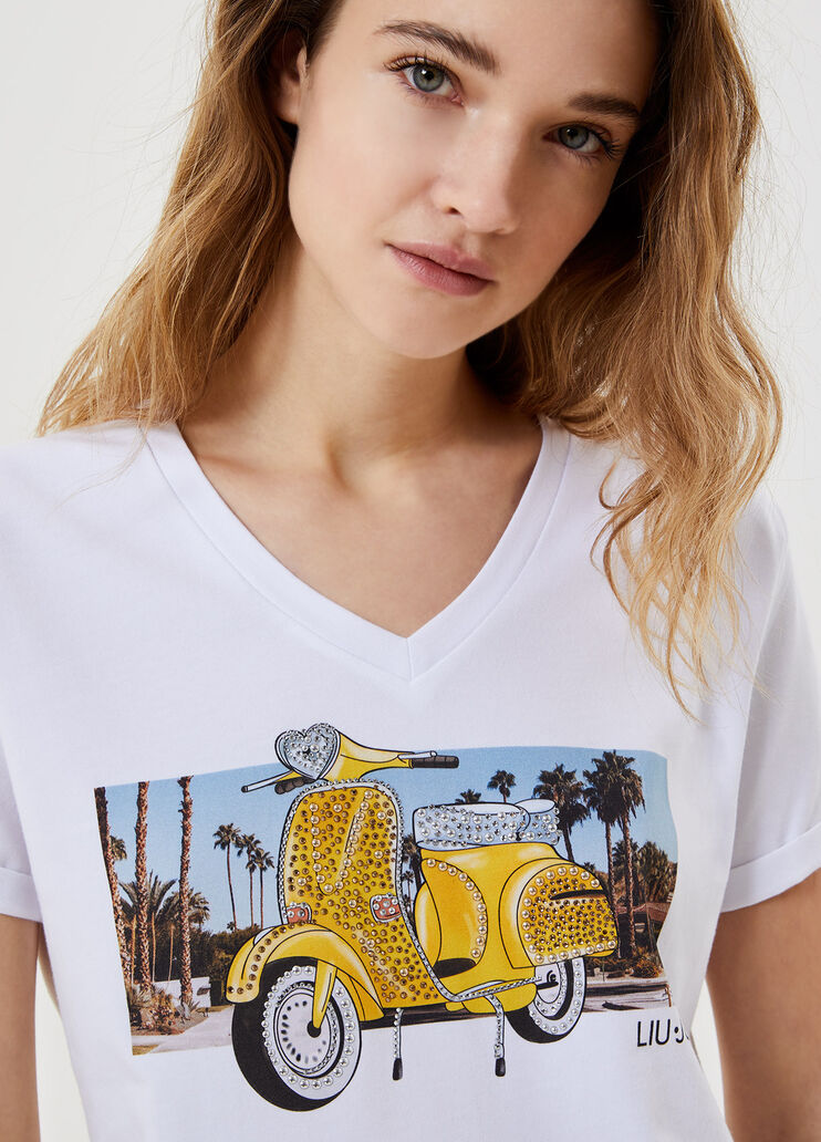 T-shirt with print and appliqués White/scooter Liu Jo - large image number 2
