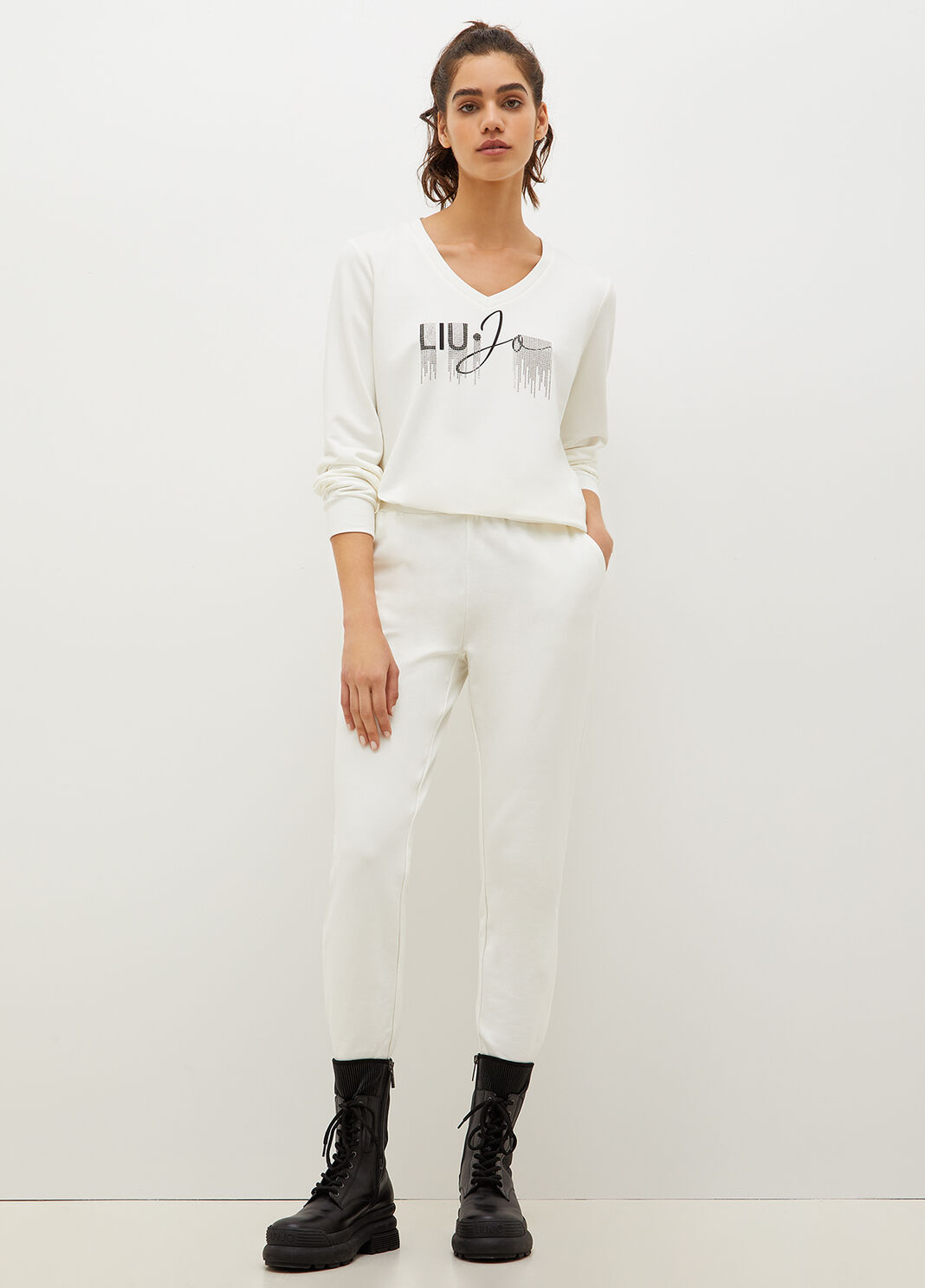 Felpa Liu Jo Better con logo e strass avorio/strass Liu Jo - large image number 3