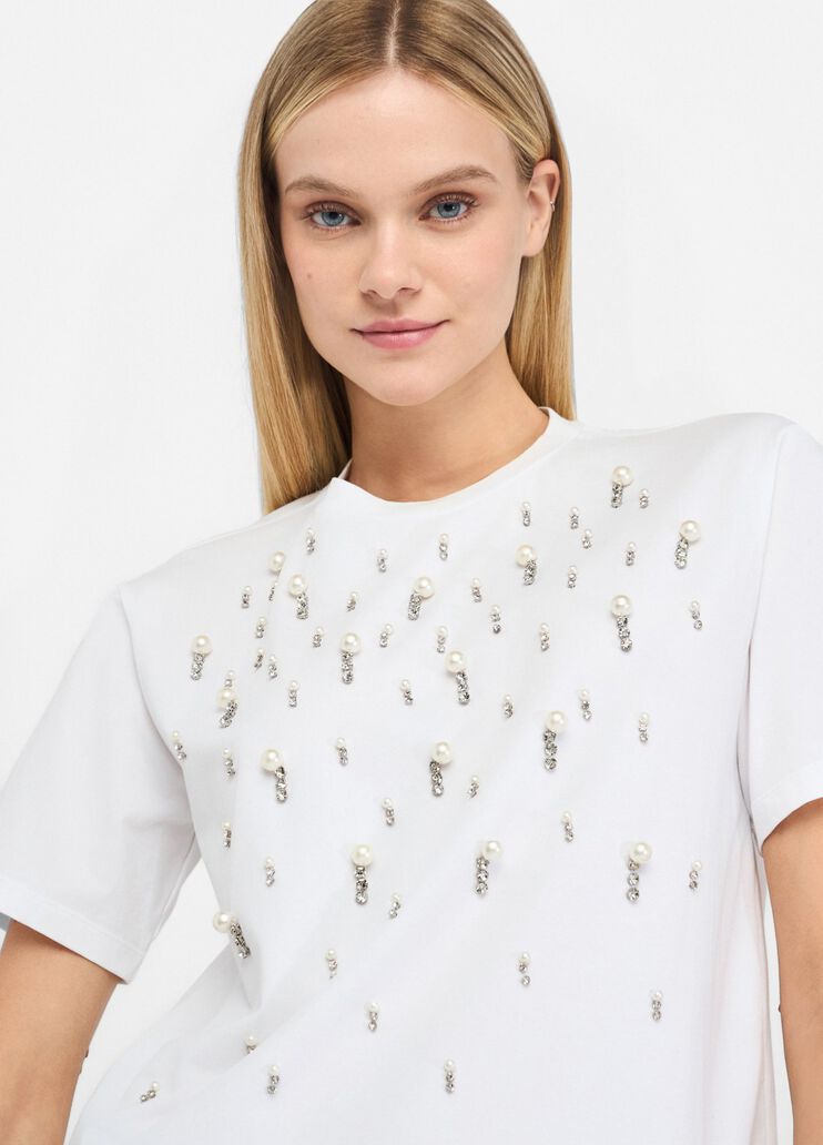 T-shirt with pearls and rhinestones white Liu Jo - medium T-shirt with pearls and rhinestones white Liu Jo - medium