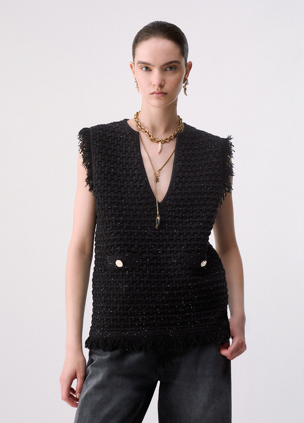 Fringed Detail Waistcoat black Liu Jo - large image number 0