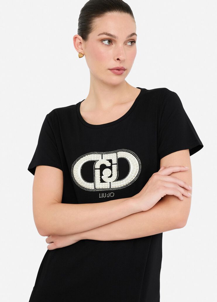 Cotton T-shirt black/monogram Liu Jo - large image number 4