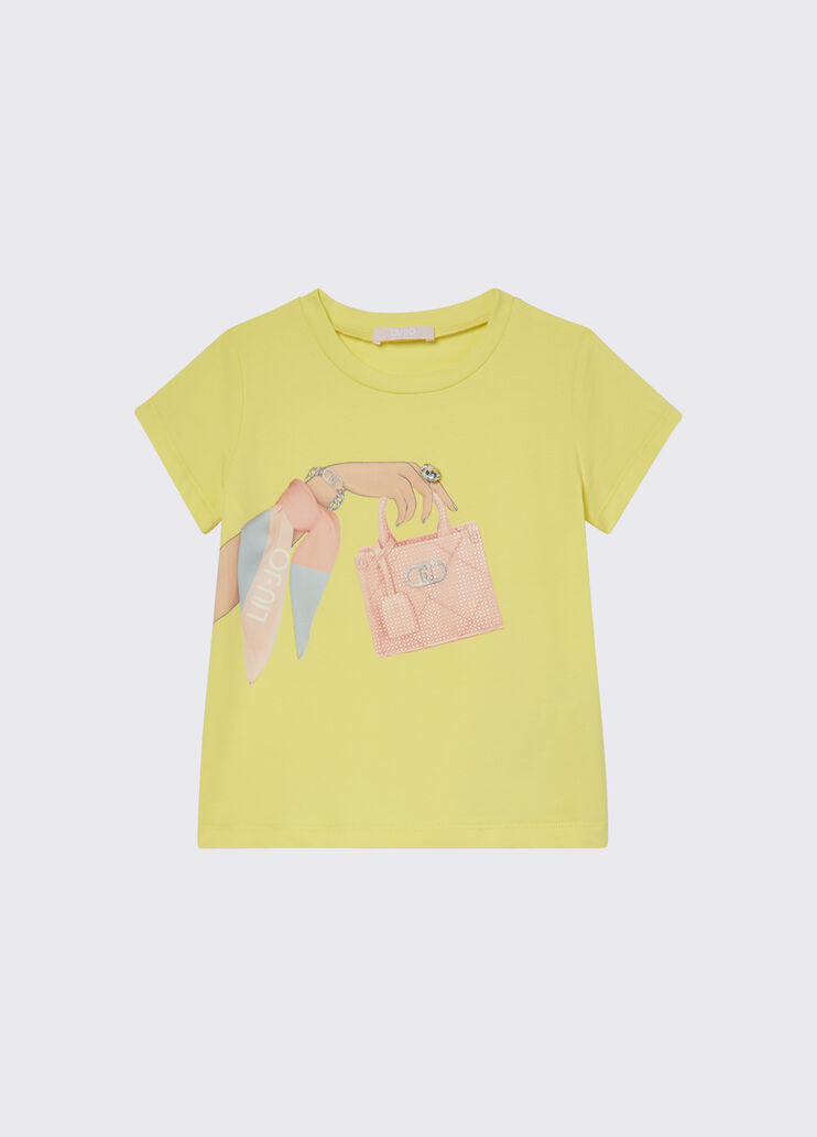 T-shirt con stampa e castoni giallo Liu Jo - medium