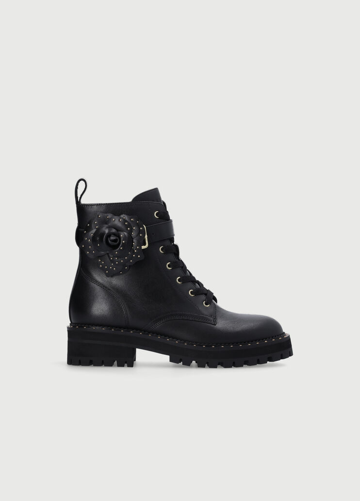 Leather combat boots with studded flowers black Liu Jo - large image number 1 Leather combat boots with studded flowers black Liu Jo - large image number 1