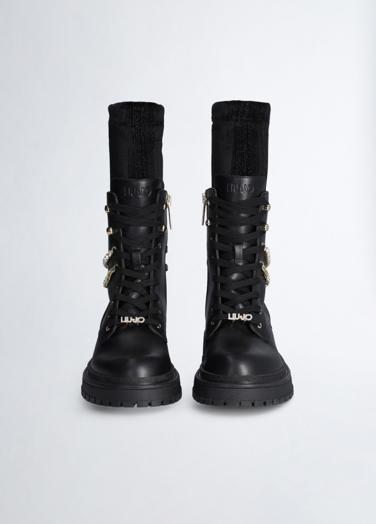 Leather combat boots with removable gaiters