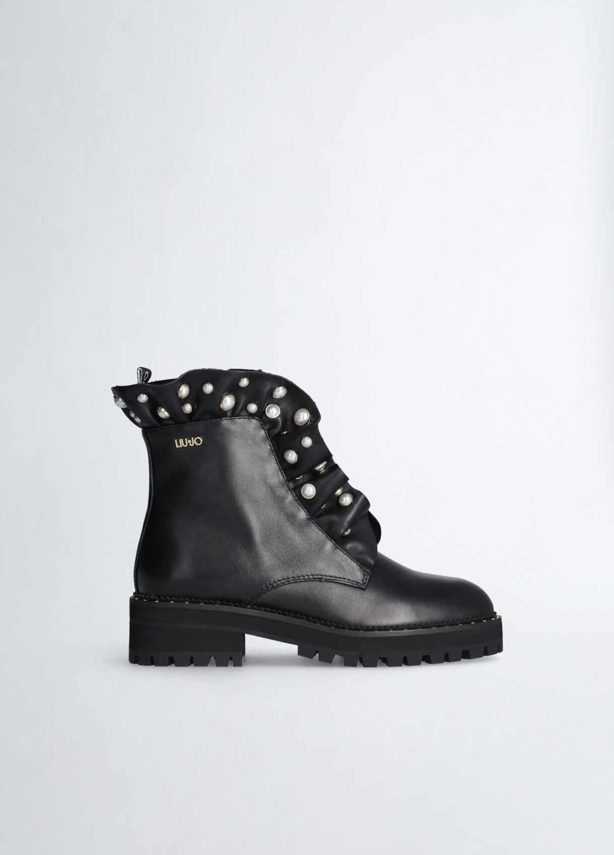 Anfibi in pelle con rouches gioiello colore nero Liu Jo