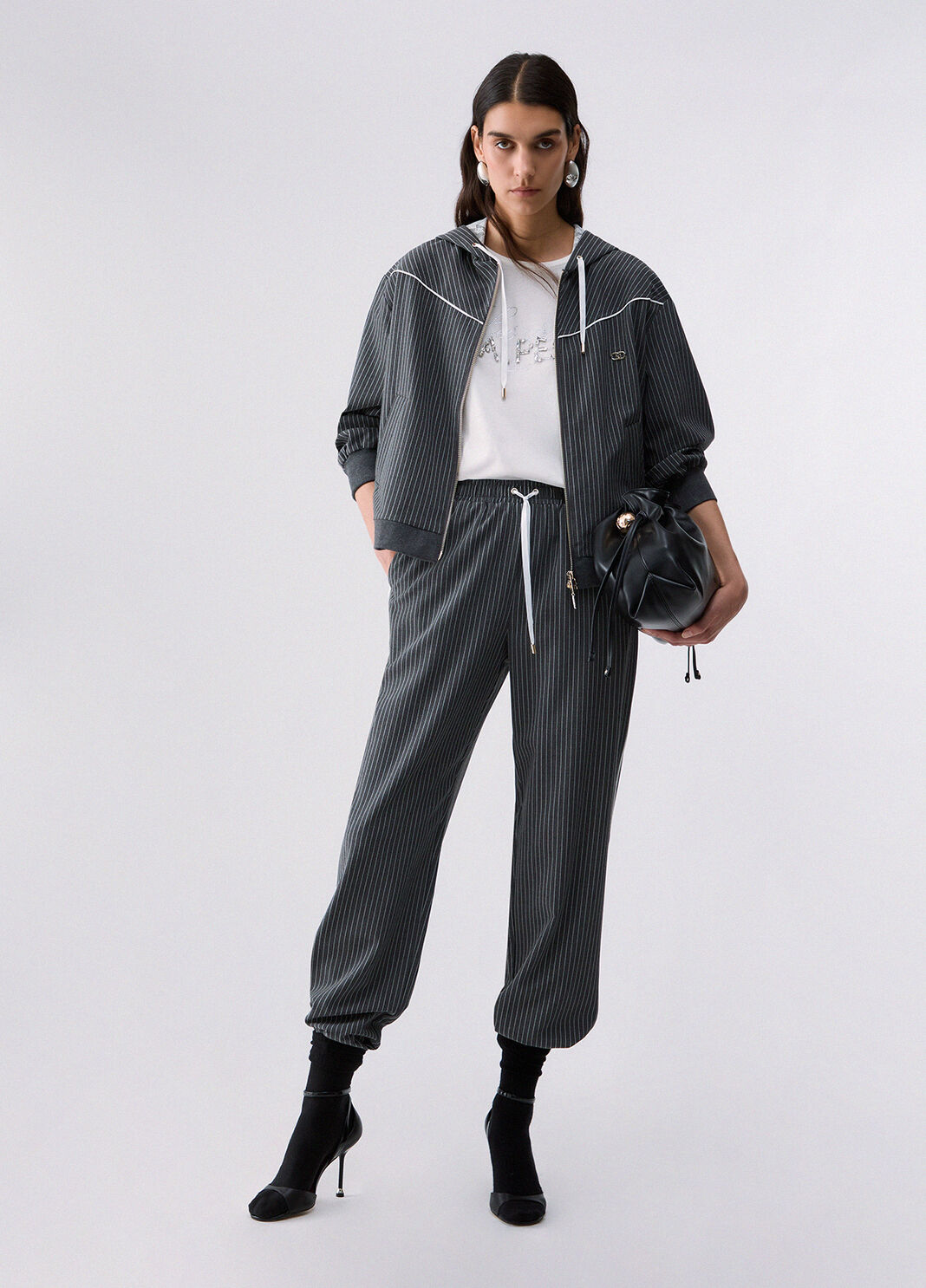 Pinstriped trousers with lace insert grey Liu Jo - large image number 5