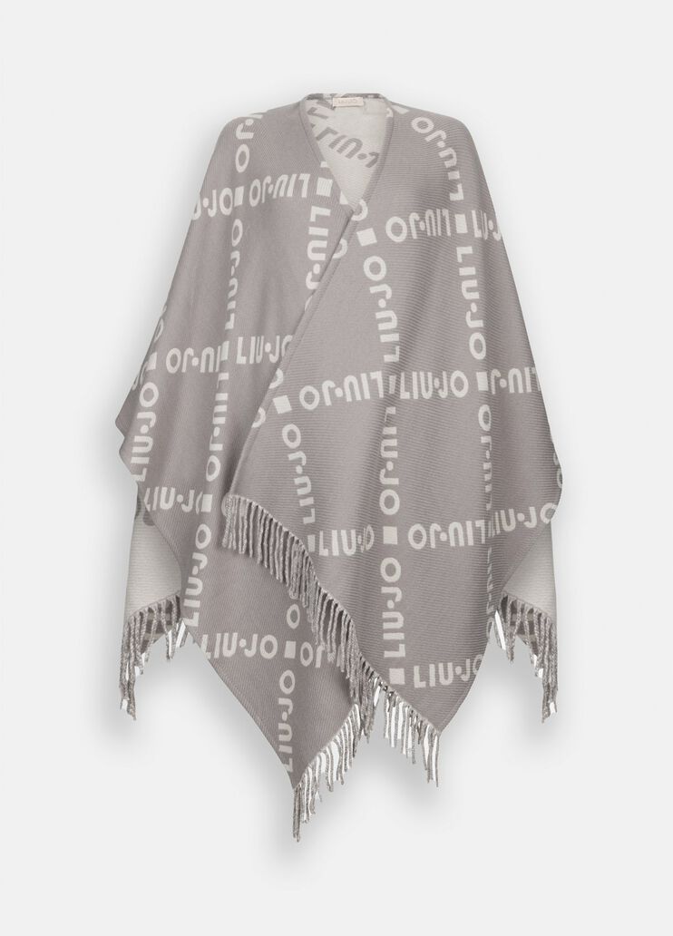 Poncho con logo e frange grigio Liu Jo - large image number 6