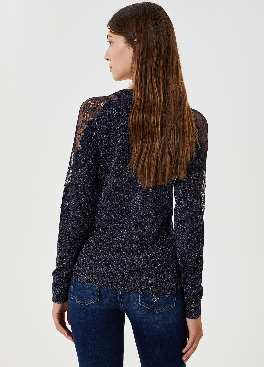 Cardigan with embroidery and lurex&reg; Blue Liu Jo - large image number 1