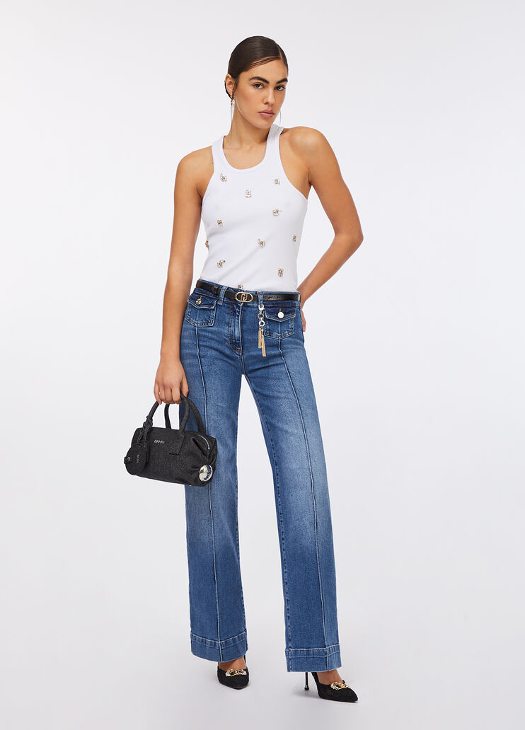 Jean évasé avec breloque bijou denim bleu foncé Liu Jo - large image number 5