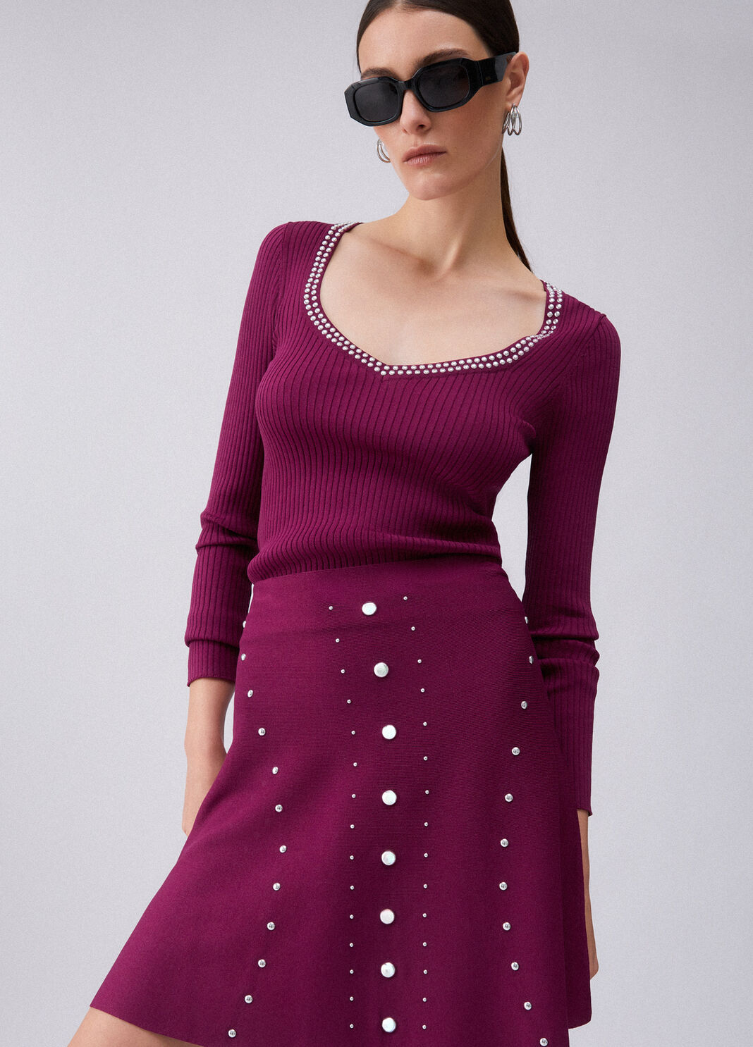 Knit skirt with studs purple Liu Jo - large image number 3