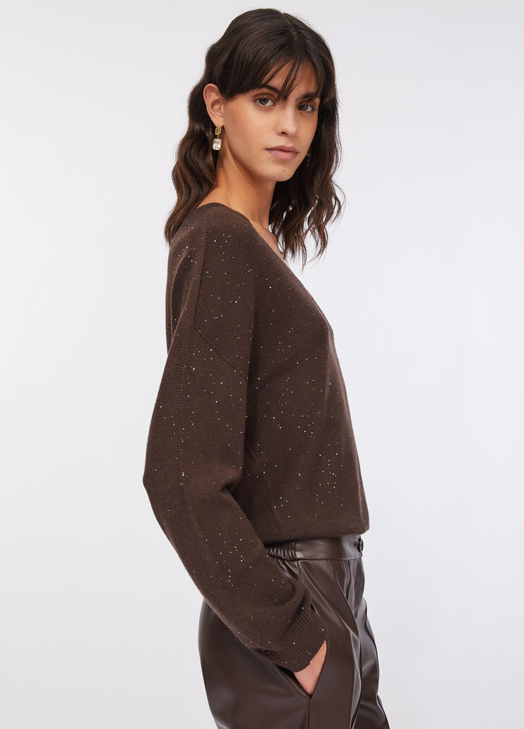 Jumper with micro sequins chocolate Liu Jo - large image number 3