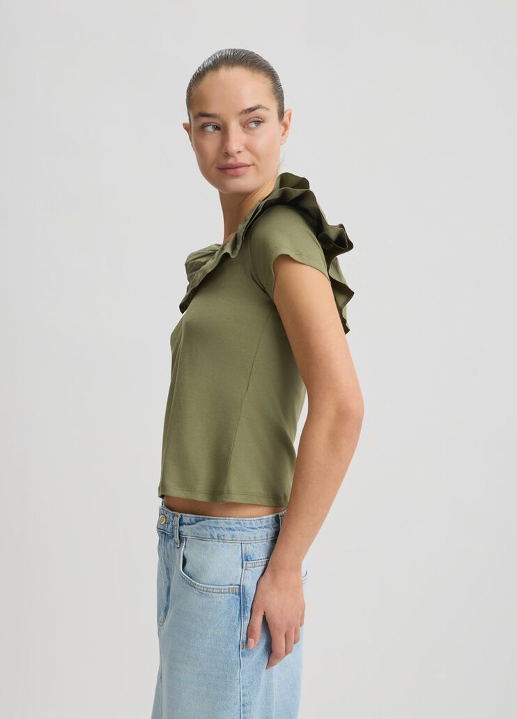 Cotton T-shirt with ruches khaki green Liu Jo - large image number 3 Cotton T-shirt with ruches khaki green Liu Jo - large image number 3