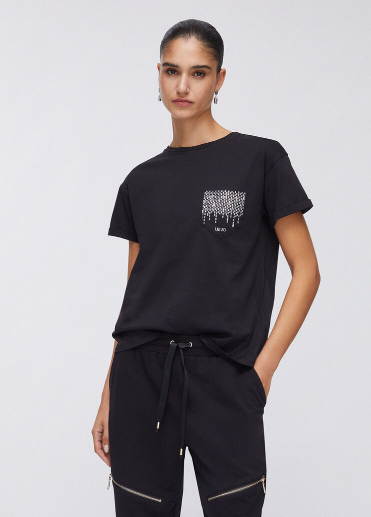 T-shirt with jewelled pocket black Liu Jo - medium
