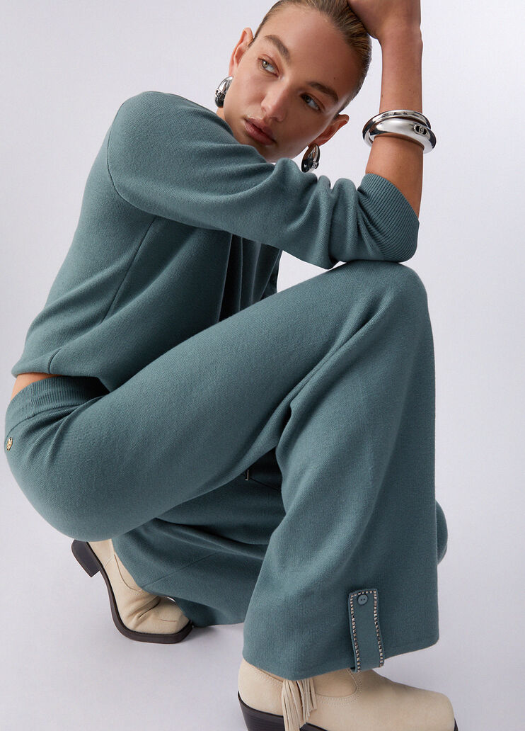 Pantal&oacute;n de punto con abalorios verde militar Liu Jo - medium