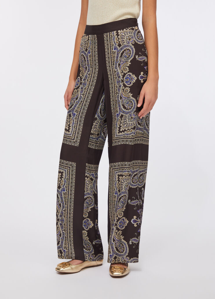 Printed satin trousers brown with print Liu Jo - large image number 0