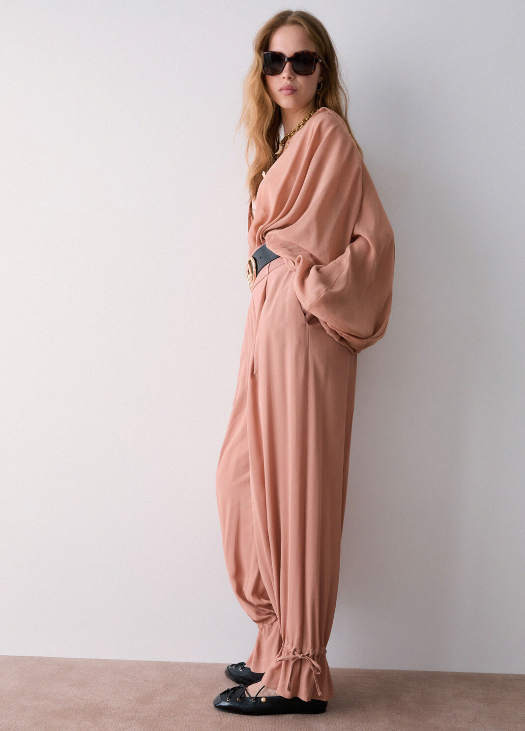 Wide-leg trousers with drawstring nude Liu Jo - large image number 3