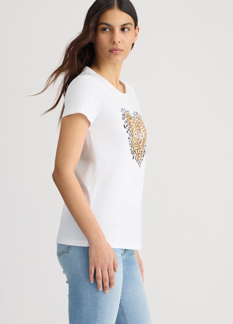 T-shirt con cuore animalier bianco/leopard Liu Jo - large image number 3 T-shirt con cuore animalier bianco/leopard Liu Jo - large image number 3