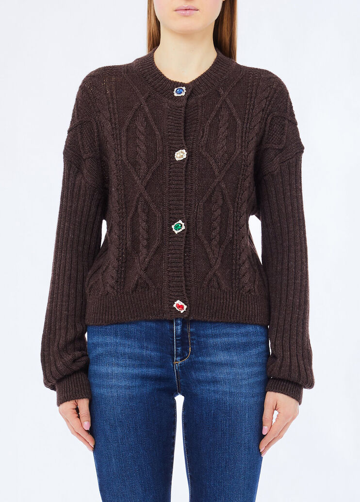 Wool cardigan with bejewelled buttons dark chocolate Liu Jo - medium